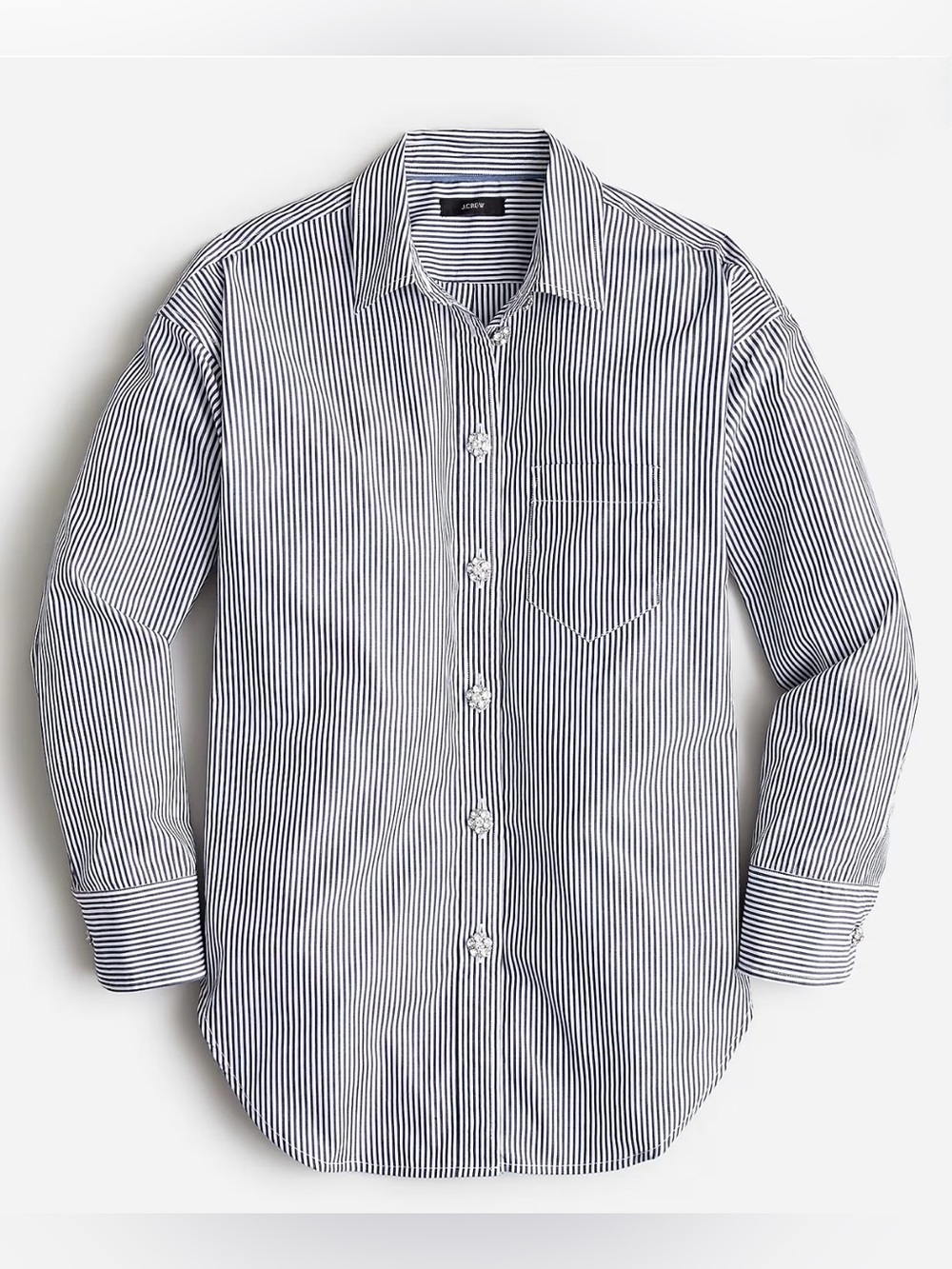 J.Crew Relaxed-Fit Button-Up Shirt with Jewel Buttons in Stripe-NWT-Navy-Size 6